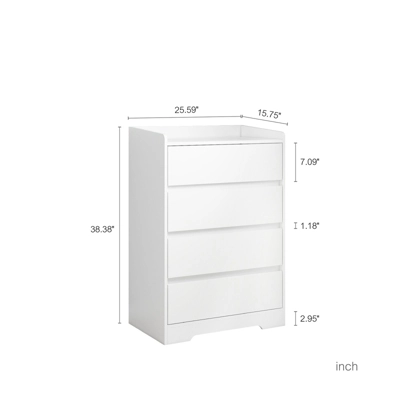 4 Drawer Dresser, Chest Of Drawers Without Handle, White Dresser For Bedroom, Waterproof Wooden Cabinet With Sturdy Frame For Living Room, Entryway 6 4 Drawer Dresser, Chest Of Drawers Without Handle, White Dresser For Bedroom, Waterproof Wooden Cabinet With Sturdy Frame For Living Room, Entryway - Image 6