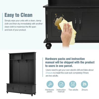 Modern Style Hall Tree With Storage Cabinet 2 Large Drawers Widen Mudroom Bench With 5 Coat Hooks For Entryway Living Room 3 Modern Style Hall Tree With Storage Cabinet 2 Large Drawers Widen Mudroom Bench With 5 Coat Hooks For Entryway Living Room - Image 3