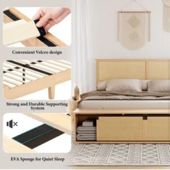 Whizmax Natural Rattan Bed Frame With Sliding Barn Door Storage Cabinets And LED Light Headboard, Boho Farmhouse Wood Platform Bed -Home Decor Store GUEST bbf6d3cc b525 49ae 9065 25a190f86843