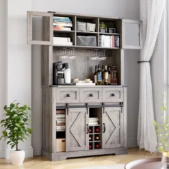 72" Tall Kitchen Pantry Cabinet, Farmhouse Kitchen Hutch Storage Cabinet With Sliding Barn Door -Home Decor Store GUEST bc81af7c 589c 44e3 81c0 683c318772c5