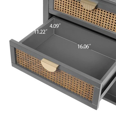 Night Stands Bedside Rattan End Tables With 2 Drawers Bottom Shelf Bedroom End Table Rattan Drawer End/Side Table For Guest Room Study Room 4 Night Stands Bedside Rattan End Tables With 2 Drawers Bottom Shelf Bedroom End Table Rattan Drawer End/Side Table For Guest Room Study Room - Image 4