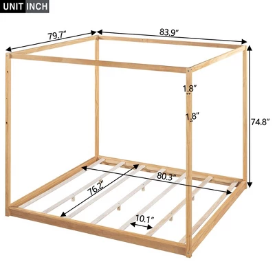 King Size Bed Frame, Modern Wooden Canopy Bed Frame With Low Base Support Legs, King Size Canopy Bed For Kids Teens, No Box Spring Needed Natural 4 King Size Bed Frame, Modern Wooden Canopy Bed Frame With Low Base Support Legs, King Size Canopy Bed For Kids Teens, No Box Spring Needed Natural - Image 4