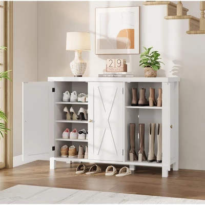 Shoe Cabinet With Doors, Farmhouse 35'' Shoe Storage Cabinet For Entryway, 4-Tier Shoe Cabinet With Storage, Large Shoe Organizer Cabinet, White 7 Shoe Cabinet With Doors, Farmhouse 35'' Shoe Storage Cabinet For Entryway, 4-Tier Shoe Cabinet With Storage, Large Shoe Organizer Cabinet, White - Image 7