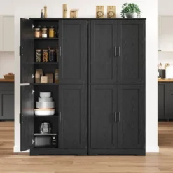 70" Black Tall Kitchen Pantry Cabinet With 4 Doors And Adjustable Shelves, Freestanding Storage Cabinet For Bathroom, Dining Room, Living Room -Home Decor Store GUEST bf95587e 7fbc 4222 b1fe 2ffe36e55e8d