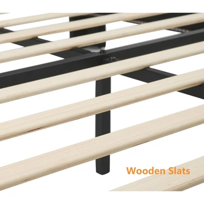 WhizMax Bed Frame With Headboard Footboard, Rustic Brown Wood Farmhouse Metal Platform Bedframe With Wooden Slat 5 WhizMax Bed Frame With Headboard Footboard, Rustic Brown Wood Farmhouse Metal Platform Bedframe With Wooden Slat - Image 5