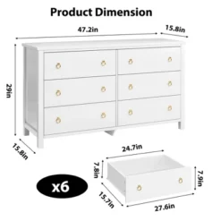 6 Dresser For Bedroom, 47.2" Wide Dresser, Modern Wide Drawer Dresser With Storage, Wooden Closet Dressers Chest Of Drawers