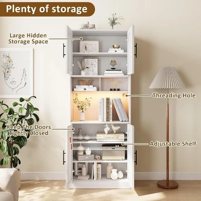 71" Pantry Cabinet, Tall Kitchen Hutch With Led Lights, Freestanding Kitchen Cabinet With Microwave Shelf, For Dining Room 3 71" Pantry Cabinet, Tall Kitchen Hutch With Led Lights, Freestanding Kitchen Cabinet With Microwave Shelf, For Dining Room - Image 3