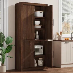 Tall Farmhouse Pantry Cabinet - 4-Door Storage With Adjustable Shelves, Freestanding For Kitchen -Home Decor Store GUEST c396117d f4fa 4a79 a147 7504009c89c4