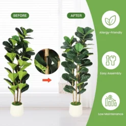 Whizmax Artificial Fiddle Leaf Fig Tree, Faux Trees With Fake Plants Fiddle Leaves Greenery With White Tall Planter For Home Office Decor -Home Decor Store GUEST c4ae6d95 a2be 42fa b3c1 2af584bb737c