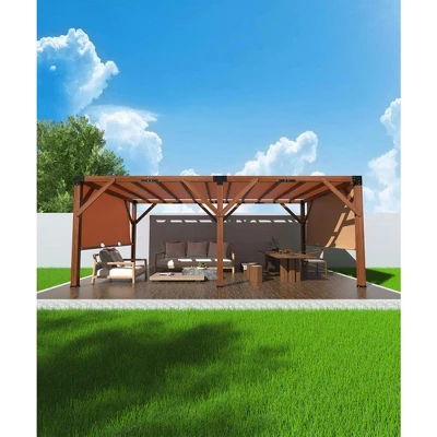 12 X 20 FT Wood Pergola, Retractable Shade Canopy, Outdoor Wooden Pergola For Patio 7 12 X 20 FT Wood Pergola, Retractable Shade Canopy, Outdoor Wooden Pergola For Patio - Image 7