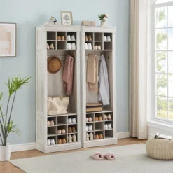 Hall Tree With Bench And Shoe Storage, 4-in-1 Entryway Bench With Coat Rack, 15 Shoe Cubbies & 5 Coat Hooks, Gray -Home Decor Store GUEST c54bcd78 f450 4c28 9438 73230aca1337