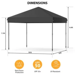 10X10FT Pop Up Canopy - Commercial Instant Shelter, Adjustable Heights, With Wheeled Bag, Portable Gazebo For Patio, Deck, Garden, Beach