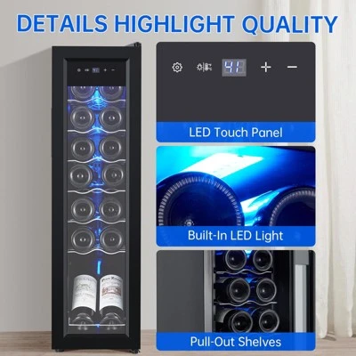 Mini Wine Fridge 14 Bottle, Wine Cooler Temperature Adjustment Range 41~64¡ãF, Wine Fridge Small With Triple Pane Clear Glass Door 2 Mini Wine Fridge 14 Bottle, Wine Cooler Temperature Adjustment Range 41~64¡ãF, Wine Fridge Small With Triple Pane Clear Glass Door - Image 2