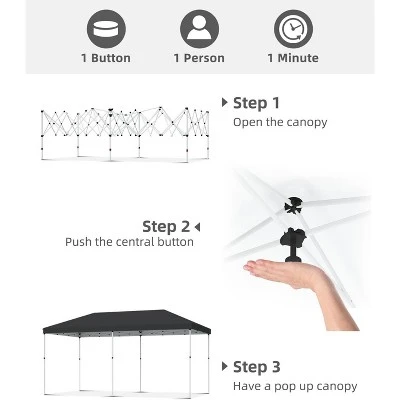 10x20 Pop Up Canopy - 1 Min Setup, 3 Height Adjustments W/Sandbags, UV Protection For Camping, Beach, Parties 5 10x20 Pop Up Canopy - 1 Min Setup, 3 Height Adjustments W/Sandbags, UV Protection For Camping, Beach, Parties - Image 5