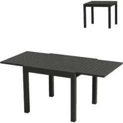 Aluminum 31"-63" Extendable Outdoor Dining Table Set For 4-6 Person, Expandable Patio Table With Aluminum Slat For Backyard, Deck