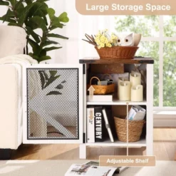 Nightstand With Charging Station, 18" Farmhouse Night Stand End Table With Barn Door -Home Decor Store GUEST c90f47ef ec07 4c84 8a96 75bea8874ea8