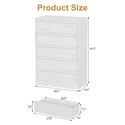 Whizmax 5 Drawer Dresser For Bedroom, Modern 5 Chest Of Drawers Tall With Large Storage, White Dresser Organizer For Living Room, Nursery, Entryway 6 Whizmax 5 Drawer Dresser For Bedroom, Modern 5 Chest Of Drawers Tall With Large Storage, White Dresser Organizer For Living Room, Nursery, Entryway - Image 6
