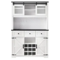 71" Farmhosue Pantry Bar Cabinet With Internal Pegboard Storage Rack,Power Outlet,Kitchen Cabinet With Sliding Door,9 Wine & Glasses Rack,3 Drawers -Home Decor Store GUEST c9d21e17 a3c6 4929 af86 5b9ce2b3cdc1