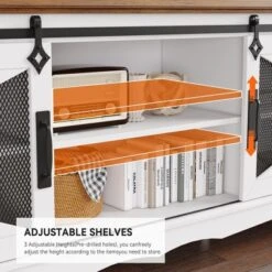 65" Modern Farmhouse TV Stand - White Entertainment Center For Up To 75" TVs With Sliding Barn Doors, Storage, And Adjustable Shelves -Home Decor Store GUEST ca04aa42 bdd0 496c b442 03edce64560d
