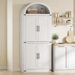 71.6" Farmhouse Kitchen Pantry - 5-Tier Storage Cabinet With Doors & Shelves, Distressed Wood -Home Decor Store GUEST cb72f6c2 ff13 4df0 bfb4 33382088ed45