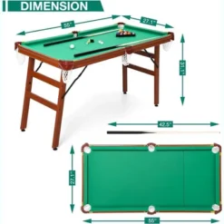 5 Ft Folding Pool Table Portable Foldable Billiards Table For Kids And Adults Pool Game Table With 2 Cue Sticks 16 Balls Triangle Chalk