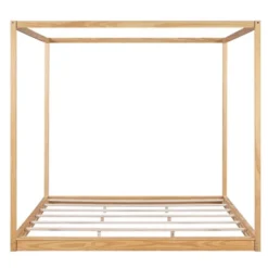 King Size Bed Frame, Modern Wooden Canopy Bed Frame With Low Base Support Legs, King Size Canopy Bed For Kids Teens, No Box Spring Needed Natural