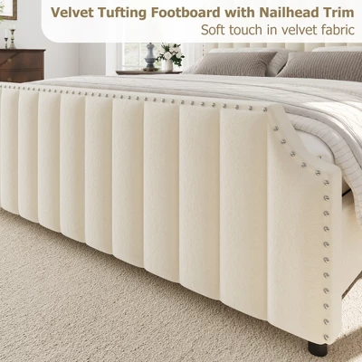 WhizMax Queen/King Size Bed Frame With 50.2" Tall Headboard, Velvet Upholstered Bed Frame Queen With Vertical Channel Tufted Headboard & Footboard 5 WhizMax Queen/King Size Bed Frame With 50.2" Tall Headboard, Velvet Upholstered Bed Frame Queen With Vertical Channel Tufted Headboard & Footboard - Image 5
