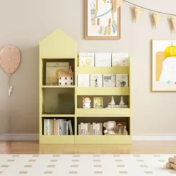 Wooden Kids Bookshelf Toy Storage Organizer With Bookcase, Kid's Bin Storage Unit With 6 Compartments 2 Baskets Bins Toys Box Organizer -Home Decor Store GUEST d076ccfb 66c2 444a b91f 2056ebad9a72