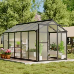 Outdoor Greenhouse - Polycarbonate Greenhouse With Roof Vent, Lockable Door, And Aluminum Frame For Your Garden