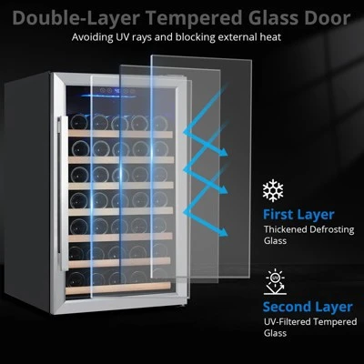 20 Inch Wine Fridge, 52 Bottle Wine Cooler Refrigerator, 40-66¡ãF Wine Refrigerator With Glass Door, Blue LED Light Wine Fridge 3 20 Inch Wine Fridge, 52 Bottle Wine Cooler Refrigerator, 40-66¡ãF Wine Refrigerator With Glass Door, Blue LED Light Wine Fridge - Image 3