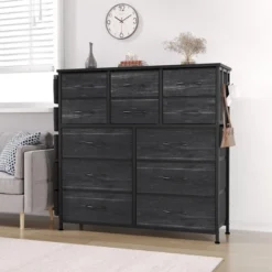 12 Drawer Dresser For Bedroom, Tall Fabric Dressers & Chest Of Drawers, Fabric Storage Tower