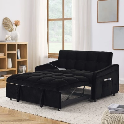 Loveseats Sofa Bed With Side Storage Bag Adjustable Backrest 105° - 180° Copper Nail Decoration Type C USB Charging Pull-Out Bed For Living Room 1 Loveseats Sofa Bed With Side Storage Bag Adjustable Backrest 105° - 180° Copper Nail Decoration Type C USB Charging Pull-Out Bed For Living Room