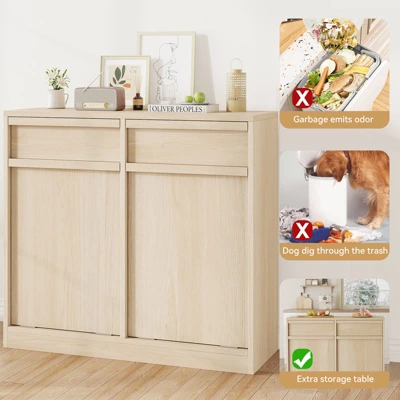 Whizmax Double Tilt Out Trash Cabinet, Hidden Trash Cabinet With 20 Gallon Storage, Freestanding Garbage Can Cabinet For Kitchen Dining Room 3 Whizmax Double Tilt Out Trash Cabinet, Hidden Trash Cabinet With 20 Gallon Storage, Freestanding Garbage Can Cabinet For Kitchen Dining Room - Image 3