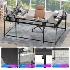 U Shaped Desk, 126 Inch Gaming Desk With Monitor Stand And LED Lights 10 U Shaped Desk, 126 Inch Gaming Desk With Monitor Stand And LED Lights -Home Decor Store GUEST d3b7c762 6fe4 411d a7f2 81eef03efda4