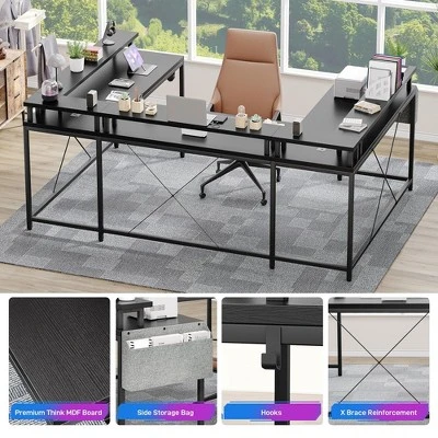 U Shaped Desk, 126 Inch Gaming Desk With Monitor Stand And LED Lights 4 U Shaped Desk, 126 Inch Gaming Desk With Monitor Stand And LED Lights - Image 4