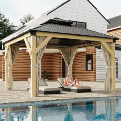 10x10 Ft Hardtop Gazebo With Netting And Curtains, Wood Gazebo Heavy Duty Double Roof For Patio, Backyard -Home Decor Store GUEST d4ed58d8 d1fc 44d2 bbb7 fd6082cca309