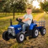 12V Ride On Tractor With Trailer & Remote Control,Speed Up To 5mph, Toddler Electric Vehicle Car With LED Headlights