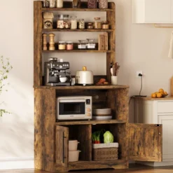 Microwave Stand Bakers Rack Cabinet, Farmhouse Wooden Storage Cabinet With Power Outlet With Thickened Counter 17 Microwave Stand Bakers Rack Cabinet, Farmhouse Wooden Storage Cabinet With Power Outlet With Thickened Counter -Home Decor Store GUEST d658a64d a3b0 43f2 9e6c 4cb7d11799fc