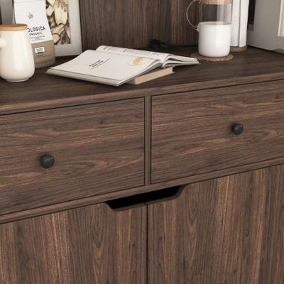 71" Tall Kitchen Pantry Storage Cabinet, Large Capacity Display Cabinet With Reeded Glass Doors And Microwave Stand, Bakers Racks With Storage 3 71" Tall Kitchen Pantry Storage Cabinet, Large Capacity Display Cabinet With Reeded Glass Doors And Microwave Stand, Bakers Racks With Storage - Image 3