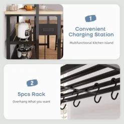 47" Large Kitchen Island Table Bakers Rack With Power Outlet And 3-Tier Storage-Microwave Stand Oven Shelf, Metal Coffee Bar Table -Home Decor Store GUEST d7e70f49 0edb 4653 a0f1 bb07eb0ae319