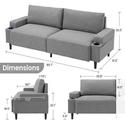 Loveseat Sofa Couch For Living Room, 80" Modern 2-Seater Couch £¬Comfy Mid Century Modern Couch For Bedroom, Office, Apartment, Grey 3 Loveseat Sofa Couch For Living Room, 80" Modern 2-Seater Couch £¬Comfy Mid Century Modern Couch For Bedroom, Office, Apartment, Grey - Image 3