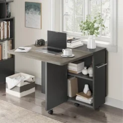 Folding Dining Table, Drop Leaf Dining Table With 6 Wheels And 2-Layer Storage Shelf, Space Saving Dining Table For Small Spaces -Home Decor Store GUEST dbf22535 e271 4548 a901 9a5f00d02279