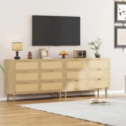 WhizMax Rattan 6 Drawer Dresser, Wooden Chest Of Drawers With Metal Legs And Handles, Wide Double Drawer Dresser For Bedroom, Living Room, Natural -Home Decor Store GUEST dc5bc449 d95e 4b7a b41c c2443ffd96f2