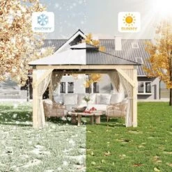 10x10 Ft Hardtop Gazebo With Netting And Curtains, Wood Gazebo Heavy Duty Double Roof For Patio, Backyard -Home Decor Store GUEST deba60f7 3480 46fb 9161 8bf6ba4d2308