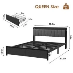 Whizmax Queen Size Bed Frame With Upholstered Headboard, Industrial Queen Platform Bed With 2 Storage Drawer And Charging Station No Box Spring Needed 11 Whizmax Queen Size Bed Frame With Upholstered Headboard, Industrial Queen Platform Bed With 2 Storage Drawer And Charging Station No Box Spring Needed -Home Decor Store GUEST df087233 5eaf 47c5 9220 af0ac81411b1