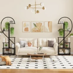 Set Of 2 Metal 6-Tier Tall Plant Stands With Detachable Wheels And Drawers, Half Heart Shape Design For Indoor/Outdoor Home, Garden, Patio, Balcony -Home Decor Store GUEST df5339ce e8a4 40c5 91be 757d4aacbd5a