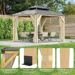 10x10 Ft Hardtop Gazebo With Netting And Curtains, Wood Gazebo Heavy Duty Double Roof For Patio, Backyard -Home Decor Store GUEST e0512f48 fac9 4a10 9cbd 52d959ecf555