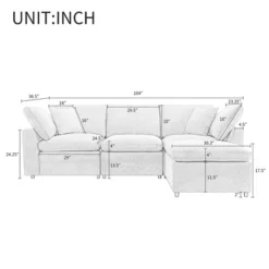 Convertible Sectional Sofa, 4 Seat L-Shaped Couch With Reversible Chaise, Sloped Armrest, Modern Upholstered Sofa For Living Room Apartment -Home Decor Store GUEST e09f02c8 4b21 40e7 80e2 506fe479ff7e