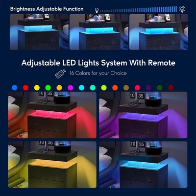 Nightstand With 2 Drawers, Bedside Tables With Adjustable LED Lights, Small Night Stands, Modern Side Table For Living Room Bedroom, Easy Assembly 4 Nightstand With 2 Drawers, Bedside Tables With Adjustable LED Lights, Small Night Stands, Modern Side Table For Living Room Bedroom, Easy Assembly - Image 4