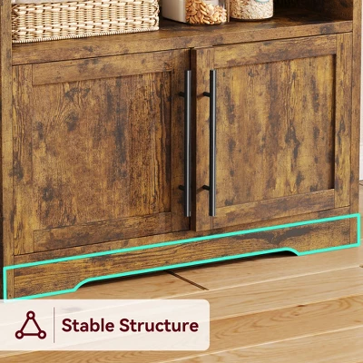 Microwave Stand Bakers Rack Cabinet, Farmhouse Wooden Storage Cabinet With Power Outlet With Thickened Counter 5 Microwave Stand Bakers Rack Cabinet, Farmhouse Wooden Storage Cabinet With Power Outlet With Thickened Counter - Image 5